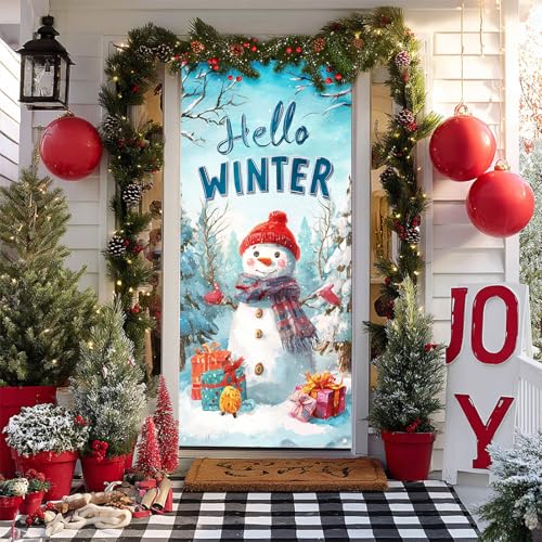 Christmas Snowman Door Cover 35x71 Inch Seasonal Wall Banner