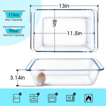 NUTRIUPS 3.7QT Rectangular Glass Baking Dish - Durable Oven Bakeware for Casseroles & More