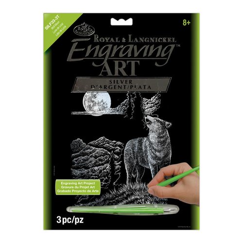 Royal Brush Silver Foil Engraving Art Kit 8"X10", Wolf Moon