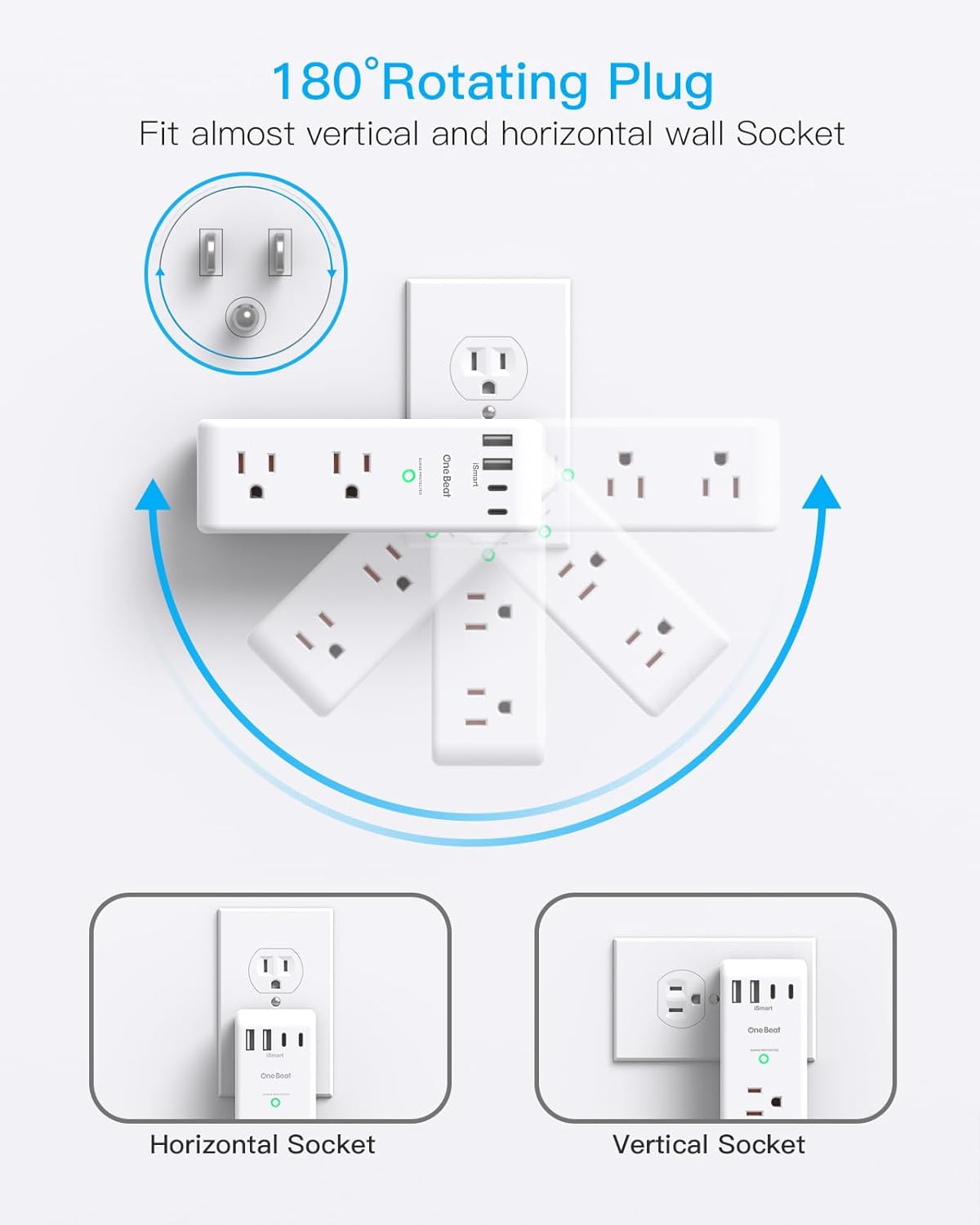 Surge Protector by [Brand Name] - 6 AC Outlet Extender with Rotating Plug & 4 USB Ports | 1800J Power Strip for Home & Office