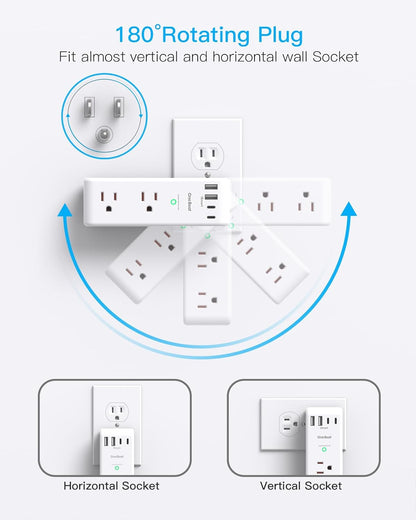 Surge Protector by [Brand Name] - 6 AC Outlet Extender with Rotating Plug & 4 USB Ports | 1800J Power Strip for Home & Office