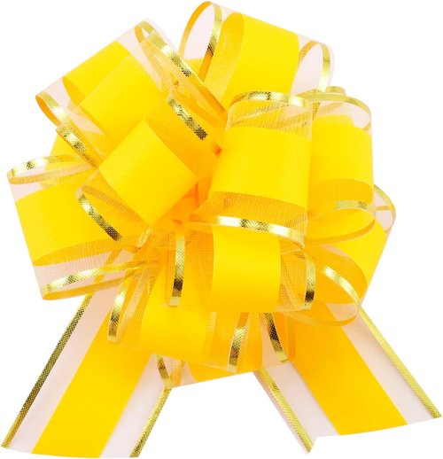 Forbinbo Gift Wrap Ribbon Pull Bows - Easy & Fast 6" Wide Yellow Bows for Christmas & Gift Decoration