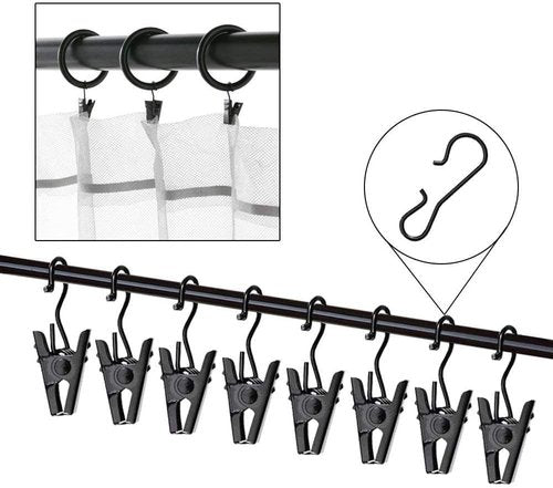 JANYUN Heavy-Duty Metal Curtain Clips - 30 Pack Small Hook Clips for Home Decor | Black