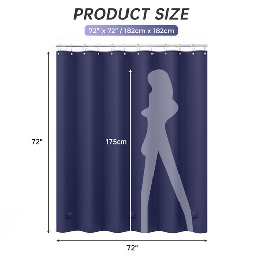 AmazerBath Navy Blue Shower Curtain, Thick PEVA, Heavy Duty Waterproof 72x72 with 3 Weighted Stones and 12 Grommets
