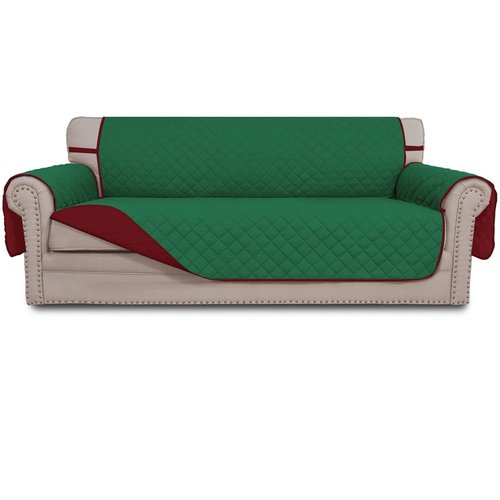 Easy-Going Reversible Couch Cover for 3 Cushion Couch Sofa Cover for Dogs Water Resistant Furniture Protector Cover with Foam Sticks Elastic Straps for Pet Cat (Sofa, Green/Christmas Red)