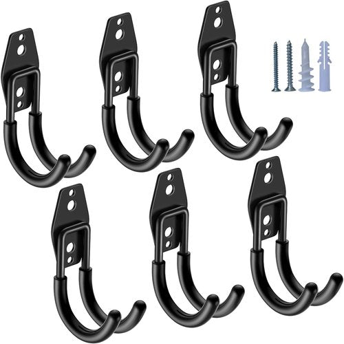 HUPBIPY Heavy Duty Garage Hooks - J Shaped Wall Mounted Storage System for Tools & Bikes | 6 Pack