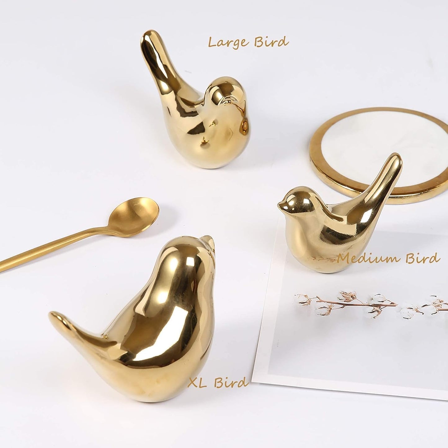 Skiennix Gold Bird Statues - Modern Home Decor Figurines for Living Room, Bedroom & Office | Large Size