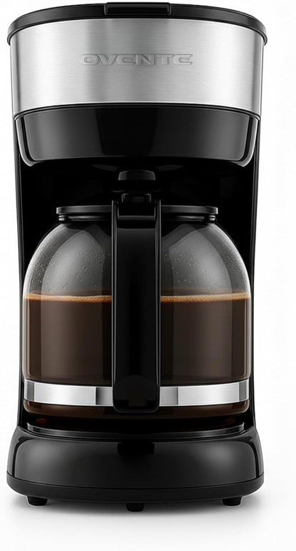 OVENTE 12-Cup Drip Coffee Maker - One-Touch Operation, Anti-Drip System, Black | Borosilicate Glass Carafe