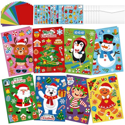 Christmas Card Making Kits with Envelopes - 48 Set Xmas Craft Supplies - Variation of Xmas