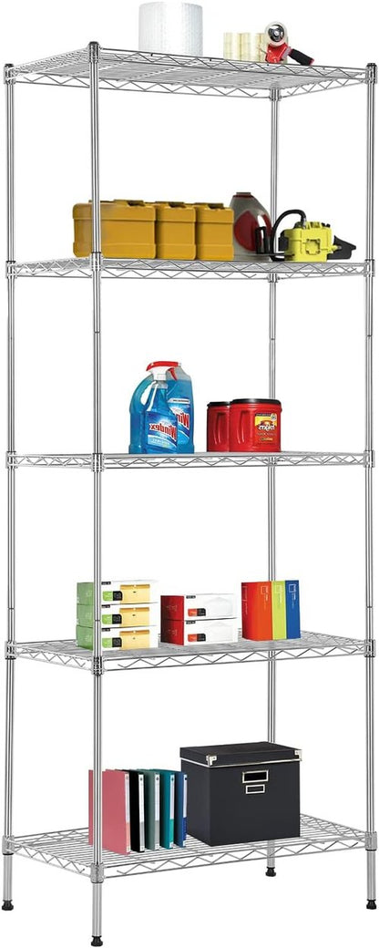 BestOffice 5-Tier Wire Storage Shelves - Heavy-Duty Metal | 14x24x60 Chrome | No-Tool Assembly, Holds Up to 750 lbs | Perfect for Home & Garage