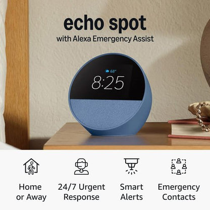 Echo Spot by Amazon - Smart Alarm Clock with Alexa | Ideal for Nightstands & Offices | Ocean Blue