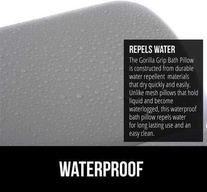 GORILLA GRIP Bath Pillow - Luxury Tub Headrest with Strong Suction Cups | XL Gray Spa Accessory