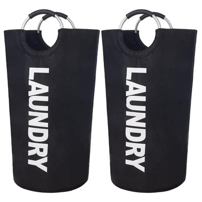 2 Pack 90L Laundry Basket, Waterproof Hamper With Foam Protected Aluminum Handles for Dirty Clothes, Dorm, Family (Black, 2 Pack-90L)
