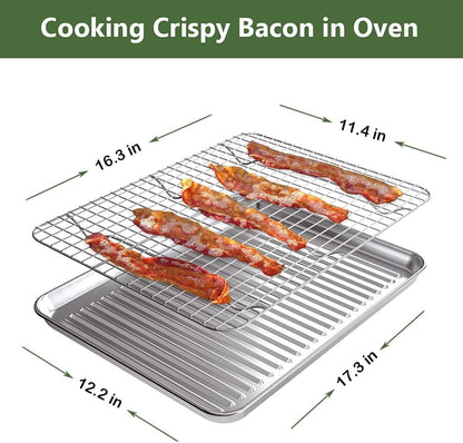 ROTTAY Half Sheet Pan Set - Stainless Steel Baking Sheet with Cooling Racks | Heavy Duty, Warp Resistant, 18 x 12 Inches