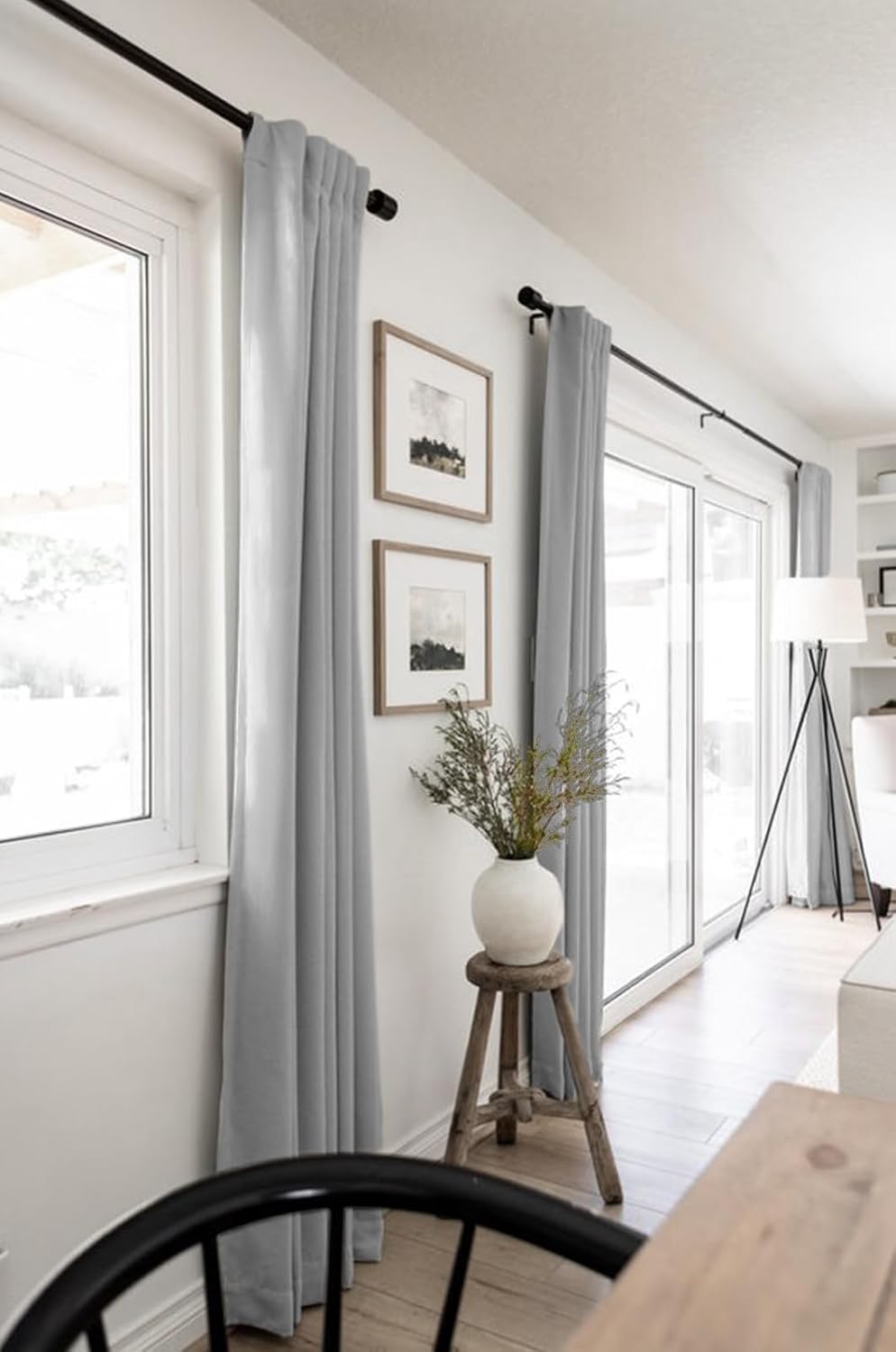 Skiennix 100% Blackout Linen Curtains - Thermal Insulated Drapes for Bedroom | 50" W x 90" L, Grey