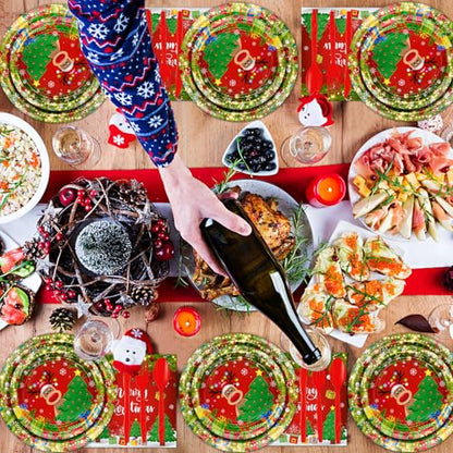 Christmas Disposable Paper Plate and Napkin Party Set for 24 Guests