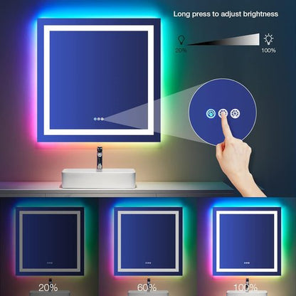 LOAAO LED Bathroom Mirror - 36" x 36" Anti-Fog, Dimmable, RGB Backlit & Front Lighted with Memory Function