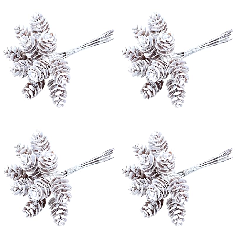 Artificial Frosted Pine Cone Picks 100PCS for Christmas Decor & Wreaths