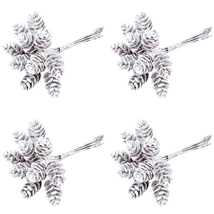 Artificial Frosted Pine Cone Picks 100PCS for Christmas Decor & Wreaths