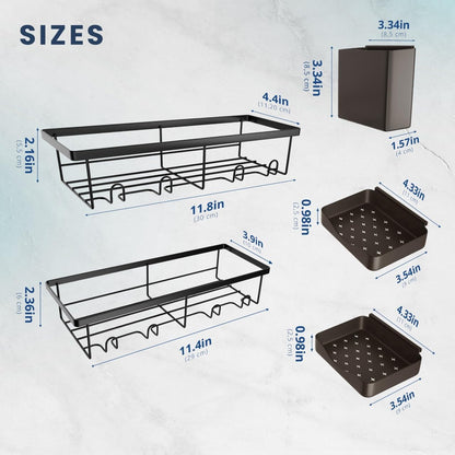 Sben Shower Caddy - Rustproof Adhesive Organizer with 5 Large Capacity Shelves | No-Drill Bathroom Storage in Black