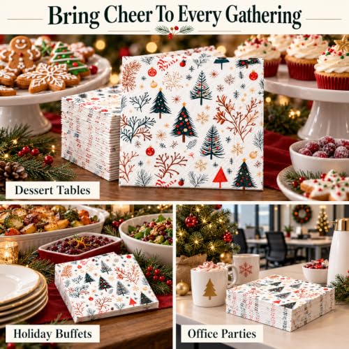 Christmas Paper Napkins Set - Multicolor Square Design, 50 Count, 6.5 x 6.5 Inches