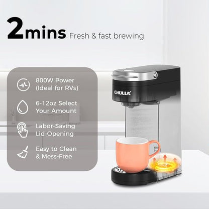 CHULUX Single Serve Coffee Maker - Compact K-Cup Brewer with 6 to 12oz Brew Sizes | Fits 7.3" Travel Mugs