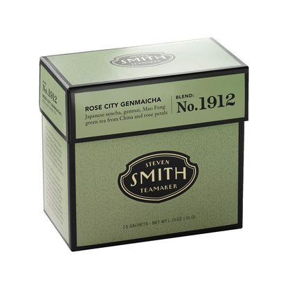 Smith Teamaker | Rose City Genmaicha No. 1912 - Sencha, Genmai, Mao Feng Green Tea & Rose Petals | Caffeinated Roasted Rice Full Leaf Green Tea Blend (15 Sachets, 1.26oz each)