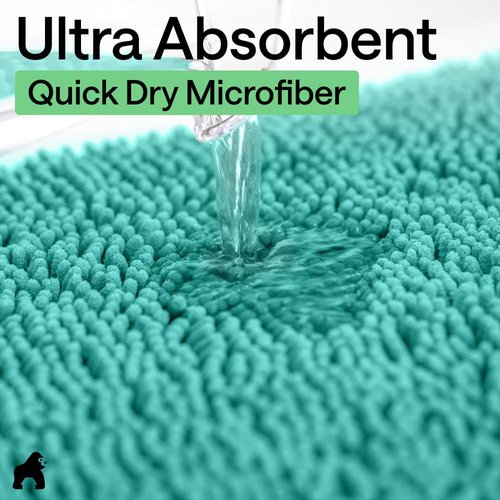 GORILLA GRIP Bath Rug Mat - Soft Absorbent Chenille | Quick Dry Microfiber | 44x26 Turquoise