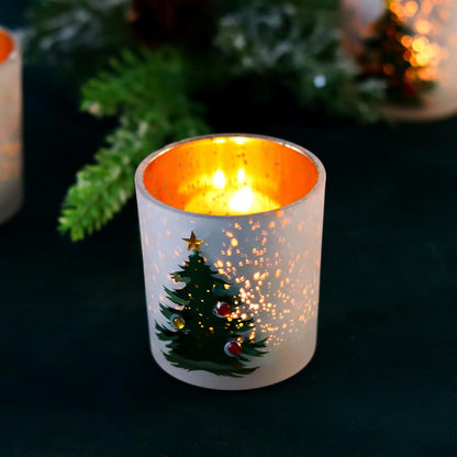 WDHODEC Christmas Candle Holders - Elegant Glass Votive Set for Table Centerpieces | Silver Finish