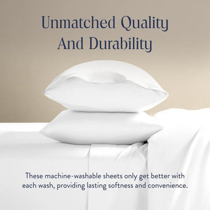 Brooklinen Luxury Sateen 4 Piece Sheet Set - 100% Cotton Bed Sheets, Soft & Durable Piece King Size Sheets Set in White, Oeko-TEX Certified Bedding Set, 1 Fitted Sheet, 1 Flat Sheet, 2 Pillowcases