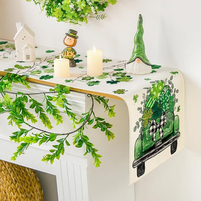 Shamrock Eucalyptus St. Patrick's Table Runner - 13x36 Inch, Beige/Green