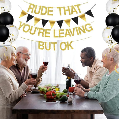 Rude That You're Leaving But OK Banner Going Away Party Decorations Funny Farewell Party Decorations Set with Black and Gold Glitter Perfect for Office Coworker Goodbye Party Decorations…