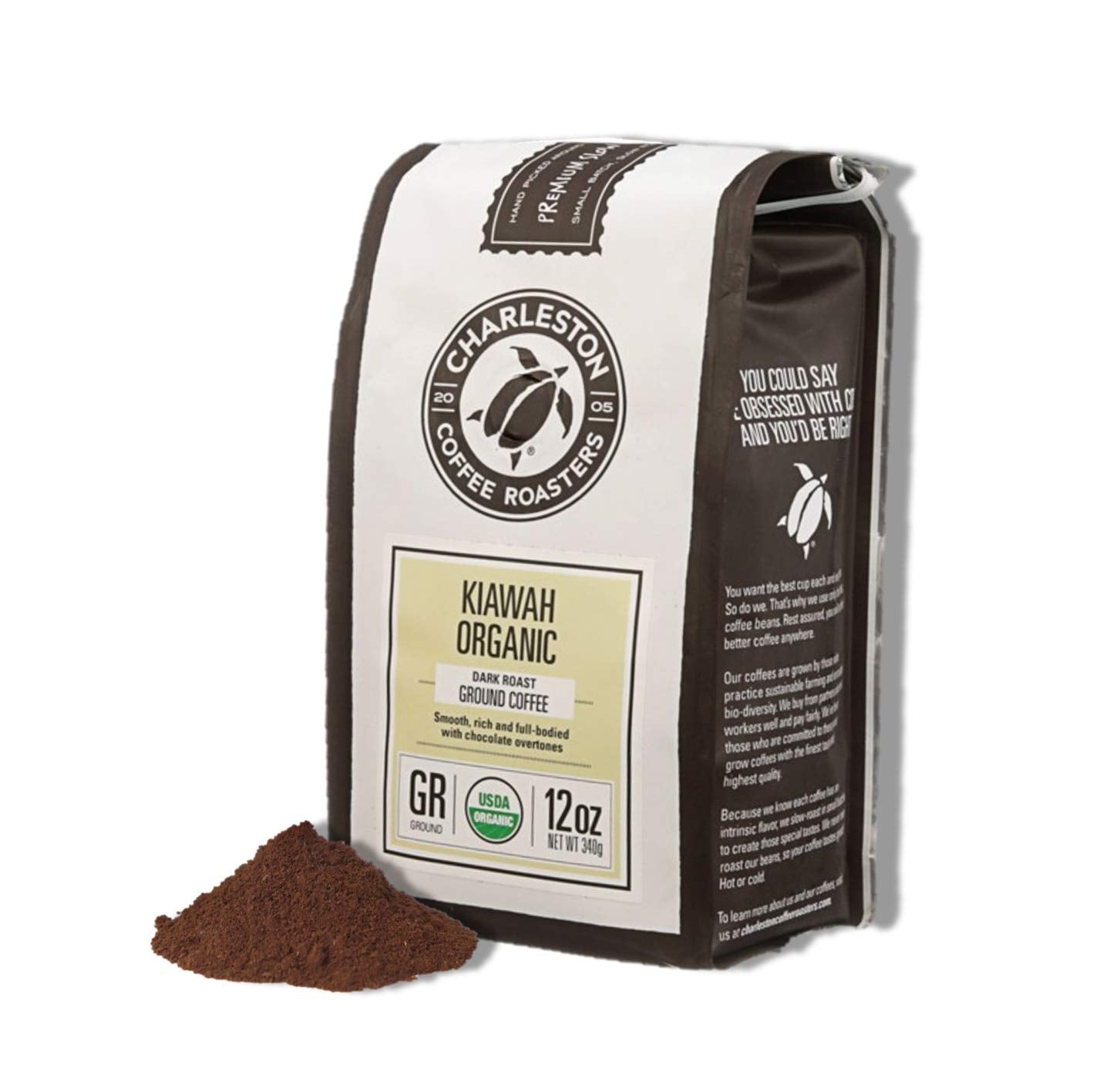 Charleston Coffee Roasters | Specialty Organic Ground Coffee | Hand Picked, Premium Slow Roast (Kiawah, Dark Roast) 12oz