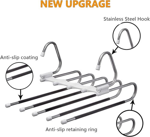 Kalimdor Pants Hangers - Space-Saving Metal Closet Organizer | Anti-Slip Design, 2 Pack for Jeans & Skirts