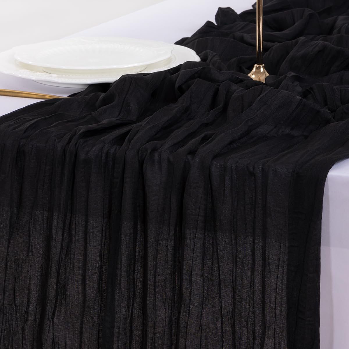 Socomi Cheesecloth Table Runner - 120 Inch Black Boho Rustic Gauze for Weddings & Parties