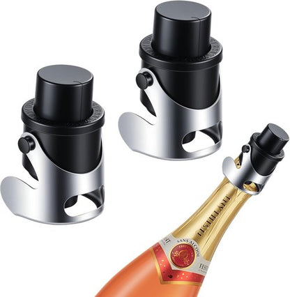 Champagne Stoppers for Bottles Stainless Steel with Built-in Pump Prosecco Bottle Sealer Stopper Saver 2 Pack