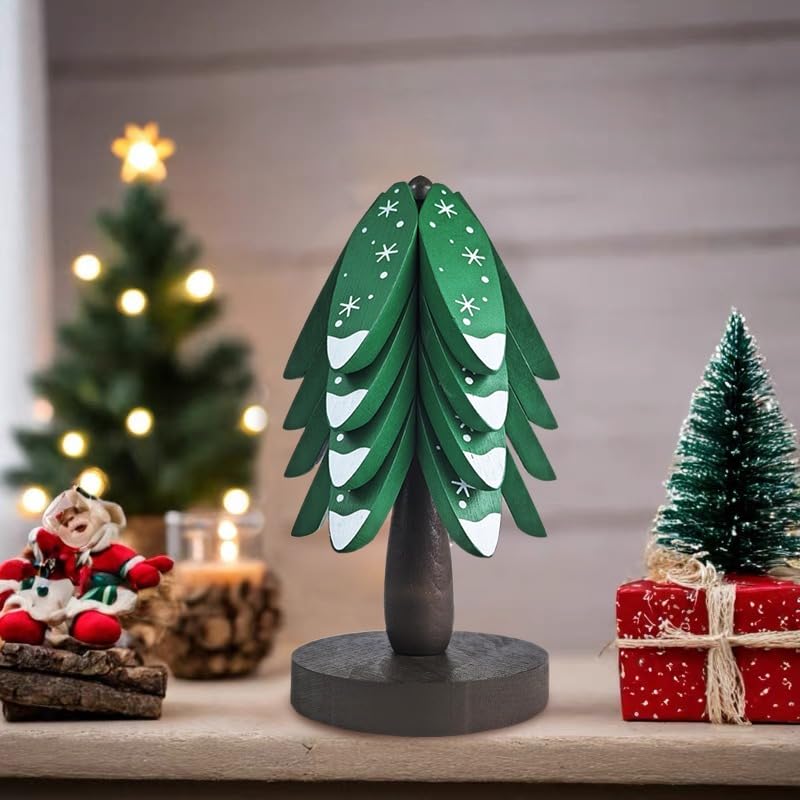 Wood Christmas Coasters Set with Tree Holder, 4 Natural Beech Holiday Drink Protectors