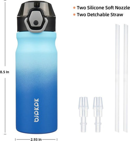 BJPKPK Insulated Water Bottle - 18oz Stainless Steel Flask with Straw, Leak-Proof Lid & Carry Handle | Sky