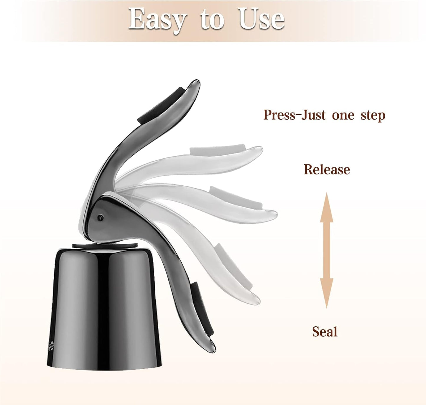 OWO Stainless Steel Wine Bottle Stopper, Reusable Wine Saver with Silicone Seal, Decorative Bottle Sealer, Keeps Fresh（Metal Black, 1 Pack)