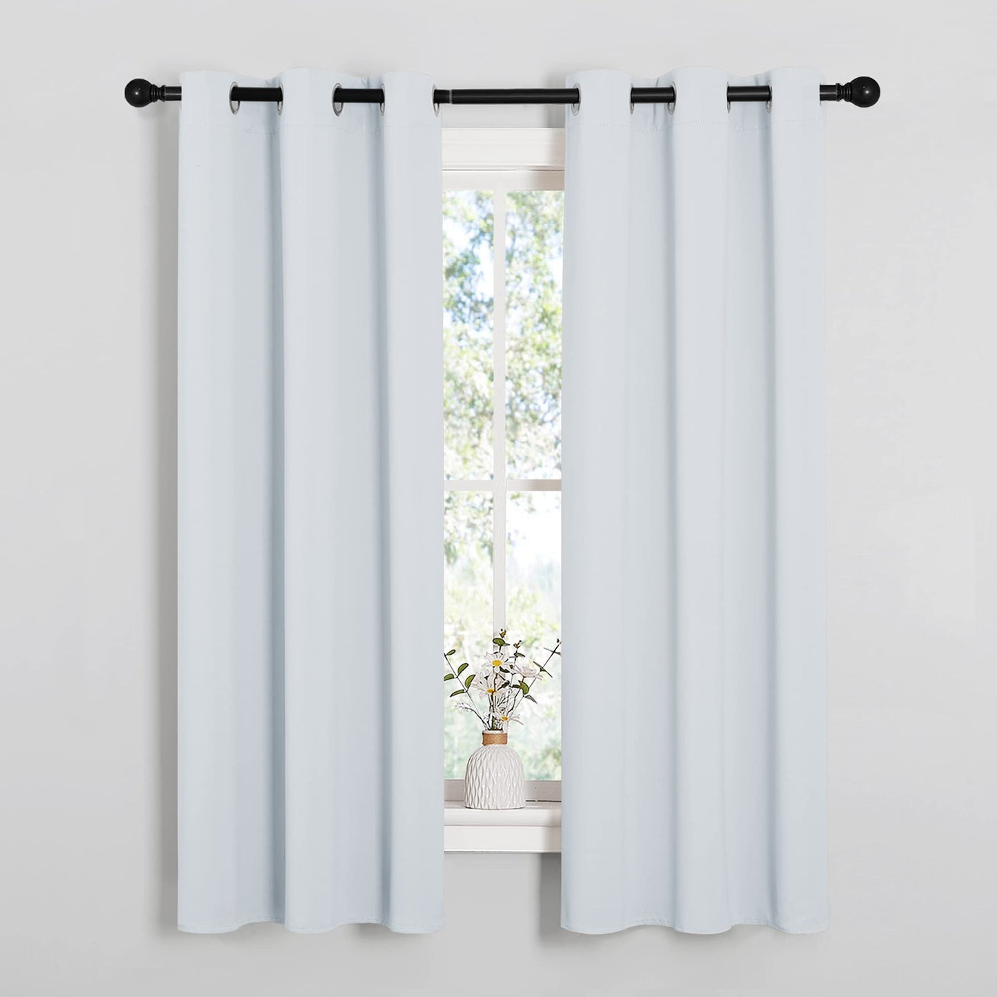 NICETOWN Room Darkening Draperies Curtains Panels, Window Treatment Thermal Insulated Grommet Room Darkening Curtains/Drapes for Bedroom (Greyish White, 2 Panels, 34 by 63)