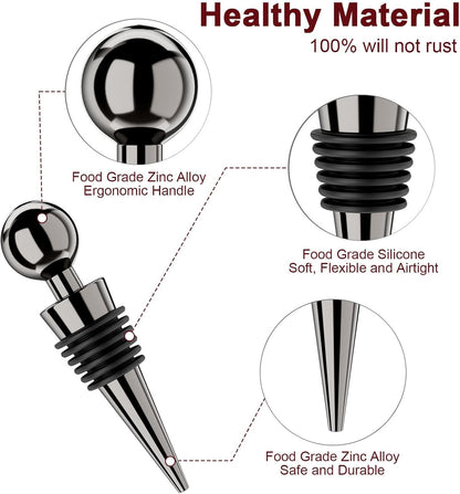 Vacuum Wine Bottle Stoppers 6Pcs - Reusable Silicone Corks, Leak Proof, Keep Fresh, Suitable for Standard Bottles (Black, 6 Pack)