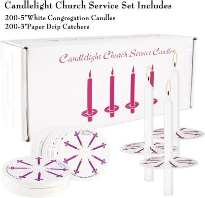 Regine Switzerland 200 White Church Candles - Unscented with Drip Protectors | 5" H x 1/2" D