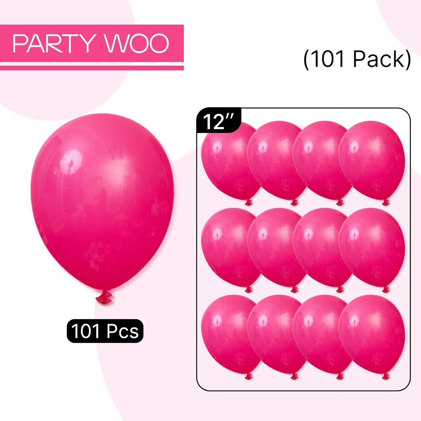 PartyWoo Hot Pink Balloons - 101pcs 12 Inch Magenta Fuchsia for Baby Shower & Birthday Decor