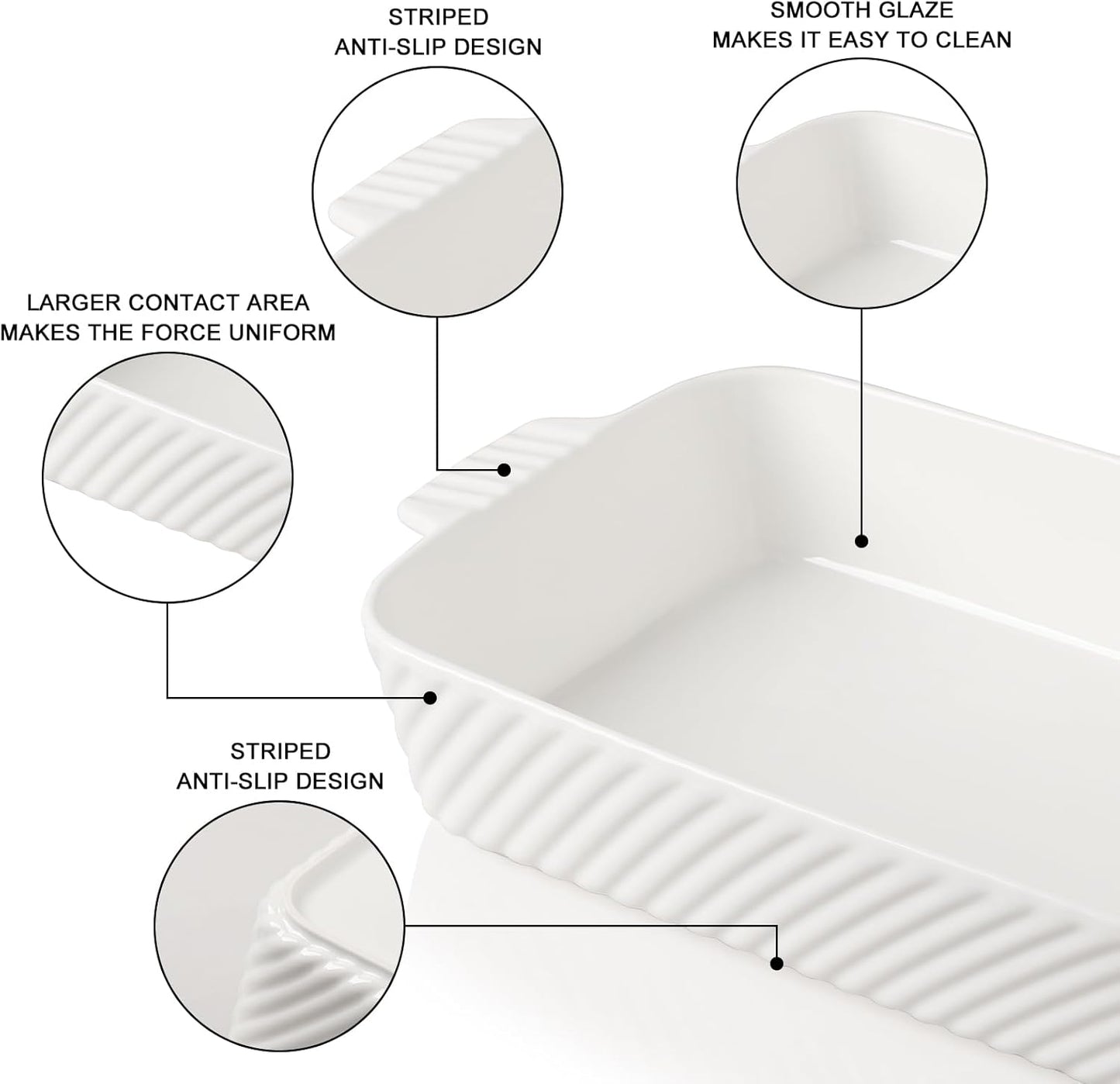 Sweejar Ceramic Baking Pan - 13 x 9 Porcelain Dish for Brownies & Lasagna | Oven Safe with Handle (White)