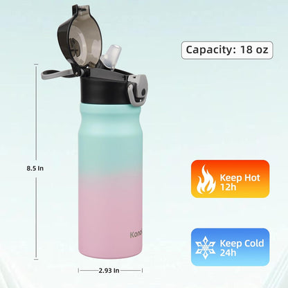 Skiennix Insulated Water Bottle - 18 oz Stainless Steel Flask with Straw & Carry Loop - Leak-Proof, Gum
