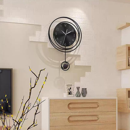 Wall Clock with Silent Quartz Movement - Modern Black & White Pendulum Design