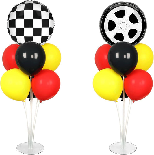Race Car Party Balloons Kit - 2 Sets with Checkered Foil Balloons | Red, Black & Yellow Birthday Decor