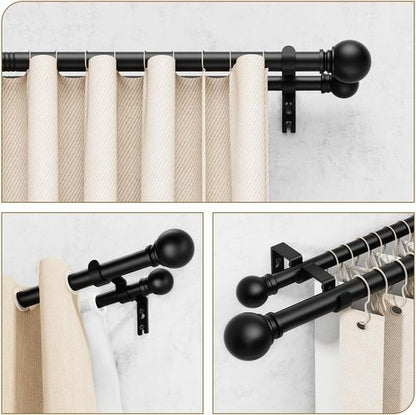 GXOACKJ Double Curtain Rods - Adjustable Heavy-Duty Drapery Rods for Windows 72-144 Inches | Black Finish