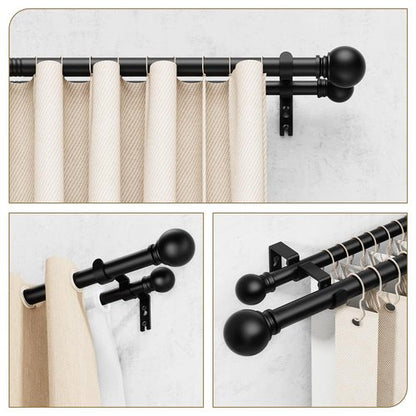GXOACKJ Double Curtain Rods for Windows 72-144 Inches Length, Adjustable Heavy Duty Decorative Double Drapery Rod With Round Finials For Living Room Bedroom, Black