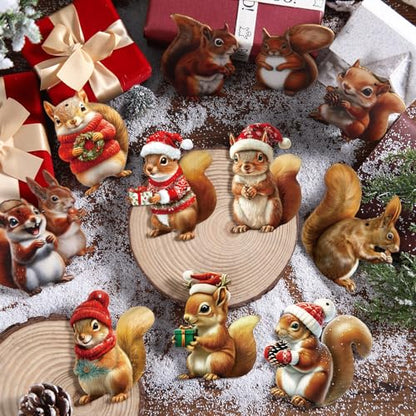 Wooden Christmas Squirrel Ornaments Set of 36 - Rustic Holiday Decor
